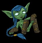 blue_hair boots breasts clothing female footwear genitals gloves green_body green_skin hair handwear humanoid_pointy_ears mostly_nude nipples not_furry pointy_ears pussy shoes simple_background sitting small_breasts solo transparent_background causticutie stealth_elf_(skylanders) elf humanoid alpha_channel