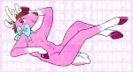 anthro antlers biped brown_hair femboy fur hair hooves horn looking_at_viewer lying male navel nipples nude on_back pink_body pink_fur ribbons smile solo cuteosphere futret deer mammal new_world_deer reindeer 2012