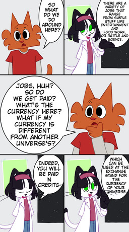 anthro classroom clothing coat duo female lab_coat male school space text topwear unknown_artist domestic_cat felid feline felis mammal english_text hi_res