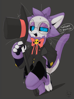 anthro biped eyewear fur glasses kemono magic_wand magician magician_hat male purple_body purple_fur slim_anthro slim_male solo speech_bubble talking_to_viewer text wearing_glasses white_body white_fur presto_(artist) presto_(character) domestic_cat felid feline felis mammal 2023 3:4 absurd_res english_text hi_res