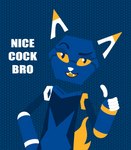 ambiguous_gender anthro fangs gesture hand_gesture hexagon looking_at_viewer machine mascot orange_eyes simple_background smile smiling_at_viewer solo teeth text thumbs_up redcrystal e621 nice_cock_bro esix android domestic_cat felid feline felis mammal robot robot_anthro icon meme reaction_image