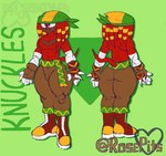 anthro bandanna boots bottomwear brown_body brown_skin bulge clothing fangs fingerless_gloves footwear fur glaring gloves handwear kerchief male pants purple_eyes red_body red_fur satchel solo spikes spikes_(anatomy) taped_hands teeth rosepits sega sonic_the_hedgehog_(series) knuckles_the_echidna echidna mammal monotreme hi_res model_sheet