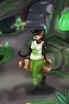 anthro clothed clothing female forest fungus gesture glowing hair hand_gesture mushroom plant pokeball ponytail pose solo tree v_sign conditional_dnp grinn3r nintendo pokemon qing_li_(aaronmasher) ailurid generation_8_pokemon grookey mammal pokemon_(species) red_panda 2020 hi_res