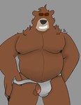 anthro balls belly circumcised clothing eyes_closed genitals jockstrap male penis smile solo underwear redsinity password_(visual_novel) dean_(password) bear humanoid mammal