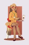 anthro clothing computer electronics eyewear female footwear glasses high_heels laptop legwear secretary shoes sitting solo stockings drafthoof canid canine canis domestic_dog mammal absurd_res hi_res