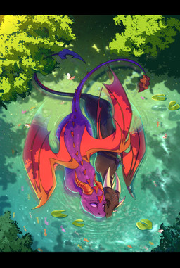 black_bars black_body canon_couple couples duo eyes_closed female female_feral feral horn horn_sheath leaf lily_pad lovers_moment male male/female multi_horn nuzzling plant pond purple_body purple_eyes reflection romantic romantic_couple smile swimming tail tree water wind wings plaguedogs123 activision european_mythology mythology spyro_the_dragon the_legend_of_spyro cynder spyro aquatic arthropod butterfly dragon fish insect lepidopteran mythological_creature mythological_scalie scalie western_dragon 2026 absurd_res digital_media_(artwork) hi_res letterbox