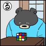 anthro black_body black_fur black_nose clothing detailed_background fur overweight overweight_anthro shirt solo text topwear yuumin148 rubik's_cube bear black_bear mammal moon_bear ursine 1:1 2020 japanese_text