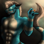 1:1 2012 abs anthro biceps big_muscles biped blue_body bodily_fluids bottomwear cigarette clenched_teeth clothed clothing dragon drooling fangs flexing glowing glowing_eyes hair hi_res horn looking_at_viewer male metalfoxt muscular muscular_anthro muscular_male mythological_creature mythological_scalie mythology pants pecs pose saliva scales scalie schism simple_background smoke smoking solo standing tail teeth topless