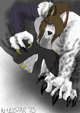 abs angry anthro biped claws clenched_teeth finger_claws male muscular muscular_anthro muscular_male solo teeth teeth_showing toe_claws kxybeastar blade_(kxybeastar) canid canine mammal absurd_res hi_res
