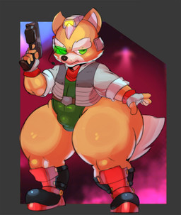anthro belt big_butt boots bulge butt clothed clothed_anthro clothed_male clothing countershade_face countershading detailed_bulge electronics femboy fingerless_gloves footwear fur gloves green_eyes gun handwear headgear headphones headset headset_microphone holding_gun holding_object holding_ranged_weapon holding_weapon huge_thighs jacket leotard male male_anthro orange_body orange_fur pantsless ranged_weapon rolled_up_sleeves shoes shortstack shortstack_male solo space thick_thighs topwear weapon saltyseaskunk nintendo star_fox fox_mccloud canid canine fox mammal red_fox true_fox 2026 digital_drawing_(artwork) digital_media_(artwork) hi_res