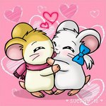 accessory blue_bow blush duo eyes_closed female female/female feral french_kissing fur hair_accessory hair_ribbon heart_symbol hug kissing licking pink_background pink_scarf ribbons romantic scarf simple_background tail tan_body tan_fur tongue tongue_out whiskers white_body white_fur suephy hamtaro_(series) bijou_(hamtaro) pashmina_(hamtaro) cricetid hamster mammal rodent 1:1 2018 artist_name digital_drawing_(artwork) digital_media_(artwork)