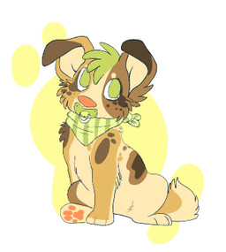 ambiguous_gender brown_body brown_fur clothing feral fur green_eyes green_hair hair kerchief looking_at_viewer object_in_mouth pacifier pacifier_in_mouth pawpads pink_nose pink_pawpads sitting solo tan_body tan_fur young young_feral paddedpaws canid canine canis domestic_dog mammal 2016 low_res