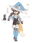 2022 alternative_fashion anthro blue_clothing blue_eyes canid canine clothing dogfuji15 female fur hat headgear headwear hi_res j-fashion japanese_text kemono laboratory_equipment laboratory_glassware mammal ouji_(fashion) pawpads scientific_instrument simple_background solo stirrup_knee_boots stirrup_legwear tail test_tube text white_background wizard_hat yellow_body yellow_fur