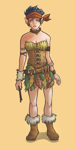 5_fingers accessory arm_tattoo armband belt black_eyebrows black_eyes blue_hair boots breasts brown_armband brown_belt brown_boots brown_clothing brown_corset brown_footwear brown_headband brown_wristband cleavage clothed clothed_female clothed_humanoid clothing drumming_stick ear_piercing ear_ring eyebrows eyelashes female female_humanoid fingernails fingers footwear fully_clothed fully_clothed_female fully_clothed_humanoid grey_armband grey_wristband hair headband holding_drumstick humanoid_pointy_ears leaf_skirt light lips looking_at_viewer medium_breasts nails not_furry open_mouth percussion_mallet piercing pink_lips pointy_ears ring_piercing shirt shoes short_hair simple_background solo standing tan_background tan_body tan_fingernails tan_nails tan_skin tattoo teeth topwear unimpressed yellow_clothing yellow_shirt yellow_topwear claudia_tuci zoe_(claudia_tuci) elf humanoid 2018 absurd_res adobe_photoshop_(artwork) colored digital_drawing_(artwork) digital_media_(artwork) english_description full-length_portrait hi_res lighting portrait shaded
