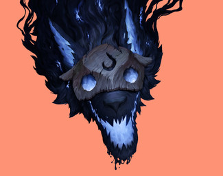 ambiguous_form ambiguous_gender black_body black_fur black_nose blue_inner_ear blue_mouth empty_eyes fur grey_mask light open_mouth open_smile orange_background simple_background smile solo thomas_caputo league_of_legends riot_games tencent kindred_(lol) wolf_(lol) canid canine canis mammal wolf 2024 colored digital_drawing_(artwork) digital_media_(artwork) english_description headshot_portrait hi_res lighting portrait shaded