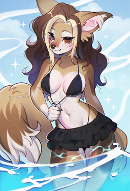 anthro bikini bikini_pull bikini_skirt black_bottomwear black_clothing black_nails black_skirt blush bottomwear breasts brown_body brown_eyes brown_fur brown_hair clothed clothed_female clothing clothing_pull cloud colored_nails female fluffy fluffy_tail frilly frilly_bottomwear frilly_clothing frilly_skirt fur hair highleg highleg_bikini highleg_swimwear humanoid_hands inner_ear_fluff long_hair long_tail looking_at_viewer multicolored_body multicolored_fur nails navel partially_submerged pulling_bikini_down pulling_bikini_strap skirt sky solo string_bikini swimwear swimwear_pull tail thick_tail thong_straps triangle_bikini tuft two-piece_swimsuit water wave wavy_hair white_body white_fur cepto_(artist) hi_res signature