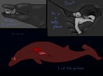 2016 ambiguous_gender anthro cetacean comic dialogue duo endosoma english_text feral fish fully_inside internal larger_ambiguous male mammal marine micro oral_vore organs partially_inside protective_vore safe_vore simple_background size_difference soft_vore spidermilkshake text toothed_whale tusks underwater vore vore_transportation water