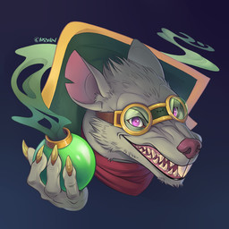 anthro blue_background bomb buckteeth claws explosives eyewear fangs fur goggles grey_body grey_fur gums holding_bomb kerchief looking_at_viewer male mischievous notched_ear open_mouth open_smile pink_eyes sharp_teeth simple_background smile smiling_at_viewer smoke solo teeth lurelin league_of_legends riot_games tencent twitch_(lol) mammal murid murine rat rodent 1:1 2019 detailed headshot_portrait icon portrait signature