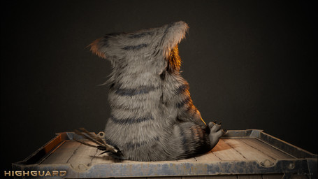 3_toes anthro black_background black_claws box brown_tail claws container crate feathers featureless_crotch feet finger_claws handpaw light male male_anthro markings multicolored_body multicolored_feathers multicolored_tail nude_anthro nude_male paws semi-anthro simple_background sitting sitting_on_crate solo straight_leg striped_markings striped_tail stripes tail tail_feathers tail_markings text three-quarter_view title toe_claws toes young young_anthro young_male mirim_lee highguard_(game) gregory_(highguard) avian bear bird mammal moonbruin_(highguard) owl 2026 3d_(artwork) artist_name autodesk_maya_(artwork) colored digital_media_(artwork) english_description english_text hi_res lighting marmoset_toolbag_(artwork) official_art shaded substance_painter_(artwork) zbrush_(artwork)