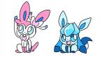 ambiguous_gender animated duo eeveelution feral generation_4_pokemon generation_6_pokemon glaceon happy nintendo open_mouth pokemon pokemon_(species) robosylveon short_playtime simple_background sylveon teeth tongue white_background