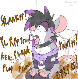 ahegao alternative_fashion anthro bottomwear bottomwear_down clothing collar facial_piercing fart fart_fetish feces female female_pooping implied_pooping implied_scat looking_pleasured nose_piercing piercing relieved septum_piercing solo sound_effects spiked_collar spikes toilet toilet_use tongue tongue_piercing king-triangle mammal mouse murid murine rodent hi_res
