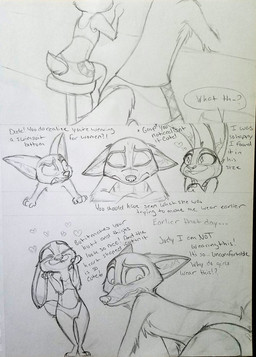 anthro bar_stool bikini blue_eyes clenched_teeth clothed clothing crossdressing dialogue duo embarrassed eyes_closed female fur furgonomics furniture group heart_symbol looking_back male scut_tail short_tail smile sparkles sparkling_eyes stool swimwear tail teeth text thick_thighs topless trio two-piece_swimsuit uncomfortable xx-junglebeatz-xx disney zootopia finnick_(zootopia) judy_hopps nick_wilde canid canine european_rabbit fennec_fox fox lagomorph leporid mammal oryctolagus rabbit red_fox true_fox black_and_white english_text hi_res monochrome