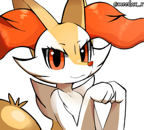 3_fingers :3 ambiguous_anthro ambiguous_gender anthro arm_tuft biped cheek_tuft chest_tuft closed_smile eyebrows eyelashes facial_tuft fingers front_view inner_ear_fluff looking_at_viewer mouth_closed nude_ambiguous nude_anthro orange_eyes orange_inner_ear_fluff orange_nose paw_pose pointy_ears pose prick_ears shoulder_tuft smile snout solo standing tail thick_eyelashes three-quarter_view tuft yellow_tail meekax_x nintendo pokemon braixen canid generation_6_pokemon mammal pokemon_(species) 2024 colored digital_drawing_(artwork) digital_media_(artwork) half-length_portrait hi_res portrait shaded