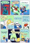 absurd_res alphys animated_skeleton backpack bed bone book clothing comic dialogue english_text eyewear fish footwear furniture glasses hi_res humanoid humor lizard marine papyrus_(undertale) pillow plumfsh reading reptile sans_(undertale) scalie shoes skeleton sleeping slippers text undead undertale undertale_(series) undyne