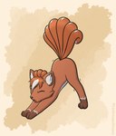 ambiguous_gender ass_up eyes_closed feral fur fur_markings markings multi_tail open_mouth orange_body orange_fur solo stretching tail linkscape nintendo pokemon cinna_(linkscape) canid canine fox generation_1_pokemon mammal pokemon_(species) vulpix absurd_res hi_res