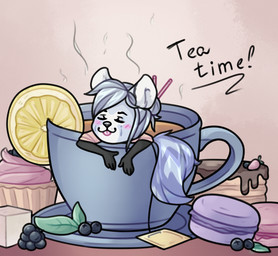 anthro beverage cake chibi dessert female food fruit lemon micro plant solo steam sweets tea kiri-anko canid canine canis domestic_dog fox mammal