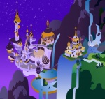 absurd_res breauna building canterlot castle detailed_background friendship_is_magic hasbro hi_res isometric mountain my_little_pony night outside scenery star water waterfall zero_pictured
