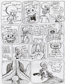 anthro bodily_fluids buckteeth clarinet clothing dialogue door drooling eyelashes male musical_instrument narrowed_eyes pupils saliva scared shirt size_difference smile speech_bubble teeth tentacles text topwear wind_instrument woodwind_instrument stillinthesimulation nickelodeon spongebob_squarepants patrick_star spongebob_squarepants_(character) squidward_tentacles aquatic asterozoan cephalopod echinoderm mammal mollusk rodent sciurid sea_sponge starfish tree_squirrel absurd_res comic english_text hi_res