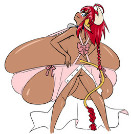 big_breasts blue_eyes breasts butt clothing female hair horn huge_breasts hyper pink_clothing pink_shirt pink_topwear rear_view red_hair shirt simple_background solo topwear white_background sepiascribe animal_humanoid bovid bovid_humanoid humanoid mammal mammal_humanoid 2016 hi_res