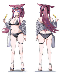 bag bikini blue_eyes breasts butt choker clothing dessert female food hair holding_food holding_ice_cream holding_object ice_cream jewelry looking_at_viewer navel necklace open_mouth ponytail red_hair simple_background solo standing swimwear tail two-piece_swimsuit white_background spamham arknights hypergryph studio_montagne ray_(arknights) animal_humanoid humanoid lagomorph lagomorph_humanoid leporid_humanoid mammal mammal_humanoid rabbit_humanoid 2025 absurd_res digital_media_(artwork) hi_res