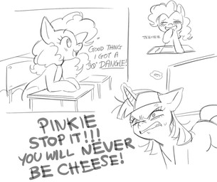 angry annoyed blush bodily_fluids chair chalk chalkboard desk dialogue duo female feral furniture horn humor joke laugh pencil_(object) sweat sweatdrop table text mistigri_0000 friendship_is_magic hasbro my_little_pony mythology pinkie_pie_(mlp) twilight_sparkle_(mlp) earth_pony equid equine horse mammal mythological_creature mythological_equine pony unicorn comic english_text hi_res monochrome