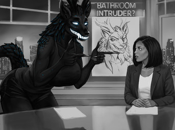 anthro antlers big_breasts bioluminescence black_body black_fur breasts clothed clothing duo fangs female finger_gun freckles fur gesture glowing glowing_eyes glowing_teeth hand_gesture horn intruder long_tail news news_report news_reporter open_mouth pointing pointing_at_another pointy_ears reporter sharp_teeth smile smiling_at_another sparkles tail teeth lenika vitaly_s_alexius american_mythology indigenous_north_american_mythology mythology north_american_mythology stupid_sexy_cryptids starshade cryptid human mammal omnid wendigo 3d_(artwork) absurd_res digital_media_(artwork) hi_res