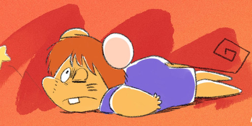 anthro biped brown_body brown_hair chibi clothed clothing hair lying one_eye_closed simple_background solo star hikari_gamba gamba_no_bouken gamba_no_bouken_(series) ikasama mammal mouse murid murine rodent 2023