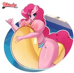 anthro anthrofied areola big_breasts bikini breasts clothed clothing female hair huge_breasts nipples pink_areola pink_hair pink_nipples side-tie_bikini solo string_bikini swimwear topless two-piece_swimsuit ribiruby friendship_is_magic hasbro my_little_pony pinkie_pie_(mlp) equid equine horse mammal pony absurd_res hi_res