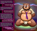 2020 anthro arthurpup arthurpup_(character) bdsm bear beard belly big_belly black_nose brainwashing bulge captured clothed clothing detailed_bulge dialogue digital_drawing_(artwork) digital_media_(artwork) english_text facial_hair genital_outline hypnosis kidnapping male mammal mind_control necktie nipples offscreen_character open_mouth overweight overweight_anthro overweight_male penis_outline simple_background smile solo spiral_eyes text toony