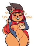 anthro areola beady_eyes big_areola big_breasts black_eyes blush bottomless breast_grab breasts brown_body brown_fur buckteeth butt catchphrase clothed clothing clothing_lift crotch_grab duo eyelashes female female_on_human fondling fur grope groping_from_behind hair hand_on_breast heart_symbol hoodie hoodie_lift human_on_anthro interspecies looking_down male male/female male_on_anthro navel nipples red_clothing red_hair red_topwear shirt shirt_lift short_hair simple_background teeth text thick_thighs topwear topwear_lift white_background wide_hips zipper lovetopullmicke animal_crossing nintendo hazel_(animal_crossing) villager_(animal_crossing) human mammal rodent sciurid tree_squirrel