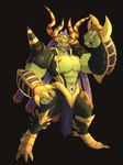 abs armor black_background claws green_body horn male pecs simple_background solo undeadkitty13 bandai_namco digimon digimon_(species) humanoid titamon hi_res