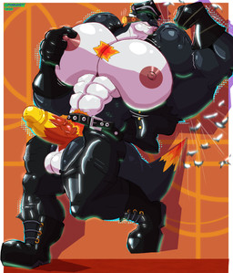 abs anthro areola balls barazoku biceps big_muscles big_nipples big_pecs big_penis black_body black_boots black_clothing black_footwear boots bottomwear chaps chest_tuft cigar clothing erection flexing flexing_bicep footwear forearm_muscles fur genitals hair hat headgear headwear huge_muscles huge_pecs huge_penis hyper hyper_muscles hyper_pecs jacket leather leather_bottomwear leather_chaps leather_clothing leather_jacket leather_topwear male multicolored_penis muscular muscular_anthro muscular_male muscular_thighs nipple_grab nipples nude orange_hair pants pecs penis pubes shoes smoking smoking_cigar solo tail tobacco topwear tuft vein whiskers white_body santiagomt blitzkriegotter mammal mustelid otter absurd_res hi_res