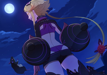 arthropod_abdomen bedroom_eyes blonde_hair butt cult cultist female glowing glowing_eyes hair moon narrowed_eyes night outside rear_view seductive shark_teeth sharp_teeth solo teeth twin_thorax giza8 mythology re:zero capella_emerada_lugunica changeling_(lorewise) dragon humanoid mammal murid murine mythological_creature mythological_scalie rat rodent scalie absurd_res hi_res