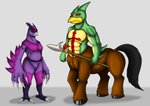 anthro claws duo female fetlocks hooves male melee_weapon polearm scar spear toe_claws unguligrade weapon exelzior monster_rancher tecmo nahum_(legion_beast) phoenix_(evilbeak) avian centaur_(monster_rancher) equid equid_taur evilbeak_(monster_rancher) humanoid_taur mammal mammal_taur raiden_(monster_rancher) sniper_(monster_rancher) taur absurd_res hi_res story story_in_description