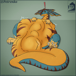 4_toes belly big_belly big_tail black_sclera black_text blue_body blue_border blue_frill blue_scales blue_skin border brown_body brown_frill brown_scales brown_skin claws featureless_crotch feet feral frill_(anatomy) grey_background grey_claws head_crest head_frill huge_belly huge_tail long_neck long_tail male male_feral male_pred nude nude_male quadruped scales simple_background solo tail tapering_tail text thick_tail toe_claws toes vore wide_crotch wide_hips yellow_belly yellow_body yellow_eyes yellow_frill yellow_scales yellow_skin frostytd156 mythology petrenko dragon mythological_creature mythological_scalie scalie 1:1 english_text hi_res male_(lore)