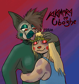 anthro blonde_hair blush brown_body brown_fur clothing denim denim_clothing denim_overalls duo ear_piercing ear_ring eyelashes eyes_closed eyeshadow female female/female floppy_ears flower flower_crown fur gradient_background green_blush green_clothing green_eyeshadow green_nose green_snout green_sweater green_topwear hair hand_on_head head_on_breast heart_symbol hug hugging_another long_hair looking_at_another looking_down looking_down_at_partner makeup mohawk overalls patched_fur piercing plant red_blush red_eyes red_eyeshadow red_nose ring_piercing simple_background skull_symbol smile sweater text topwear turtleneck tusks pathetic_pagan kikimora_(pathetic_pagan) ubozhe canid canine canis domestic_dog mammal suid suine sus_(pig) wild_boar trans_(lore) trans_woman_(lore)