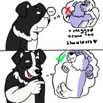 1:1 2023 anthro beargarbage black_body black_ears black_eyes black_fur black_nose black_tail bluey_(series) border_collie canid canine canis check_mark collie dalmatian digital_media_(artwork) domestic_dog drakeposting duo ellipsis english_text eyes_closed frank_(bluey) fur gesture half-closed_eyes hand_gesture happy herding_dog love mackenzie's_dad_(bluey) male male/male mammal meme multicolored_body multicolored_fur narrowed_eyes pastoral_dog pointing sheepdog smile surprise surprised_expression tail text thought_bubble tongue two_tone_body two_tone_fur two_tone_tail white_body white_fur white_tail