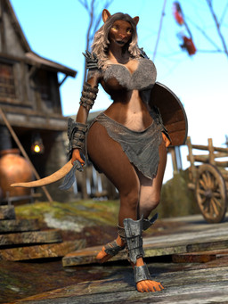 5_toes animal_ears animal_nose anthro armor barefoot big_breasts bikini_armor blue_sky blurred_background body_fur bottomwear bracers breasts brown_body brown_fur claws cleavage clothed clothing curvy_figure dagger dark_body dark_skin day depth_of_field digitigrade feet female fur hair holding_knife holding_melee_weapon holding_object holding_shield holding_sword holding_weapon knife long_hair looking_at_viewer medieval melee_weapon multicolored_body multicolored_fur navel organs outside pauldron plant pose rag shield shoulder_armor skimpy sky smile snout solo standing sword tail thick_thighs toe_claws toes tree unconvincing_armor vambrace vehicle walking warrior weapon white_hair wide_hips yellow_eyes chadotexas mammal murid murine rat rodent 3:4 3d_(artwork) absurd_res digital_media_(artwork) full-length_portrait hi_res pinup portrait
