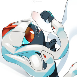 anthro balls bodily_fluids cum cum_in_mouth cum_inside cum_on_face duo erection female genital_fluids genitals male male/female nude oral penis simple_background godforgiveme4 palworld pocketpair venusa_(pal) digital_media_(artwork) hi_res