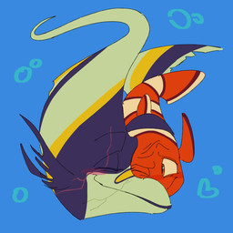 blue_background blush bubble duo eyes_closed feral male one_eye_closed orange_body orange_eyes orange_fin orange_tail scar simple_background stripes tail underwater water white_stripes yellow_stripes seddient disney finding_nemo pixar gill_(finding_nemo) marlin_(finding_nemo) aquatic clownfish fish pomacentrid 2022 hi_res